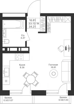 Студия Татарстан, Казань Мой Ритм жилой комплекс, ПК9 (34.21 м)