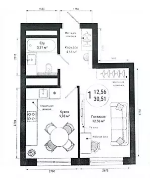 1-к кв. Башкортостан, Уфа Армавирская ул., 15А (30.51 м)