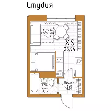 1-к кв. Тульская область, Тула 5 Баллов жилой комплекс (25.94 м)