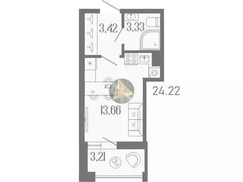 Студия Санкт-Петербург ул. Коли Томчака, 3 (24.22 м)
