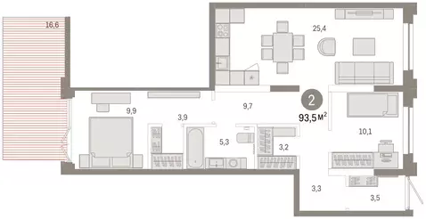 2-комнатная квартира: Тюмень, улица Республики, 205к2 (93.4 м)