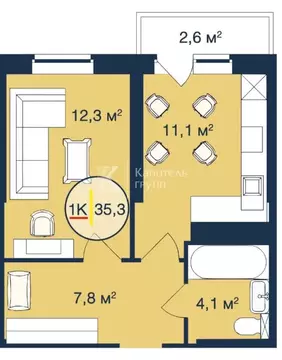 2-комнатная квартира: Тюмень, Таёжная улица, 2 (35.3 м)