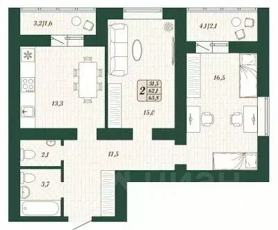 2-к кв. Самарская область, Волжский район, Смышляевка городское ...