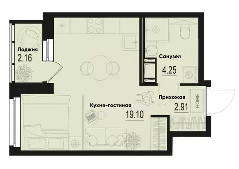 Студия Ленинградская область, Мурино Всеволожский район,  (27.34 м)