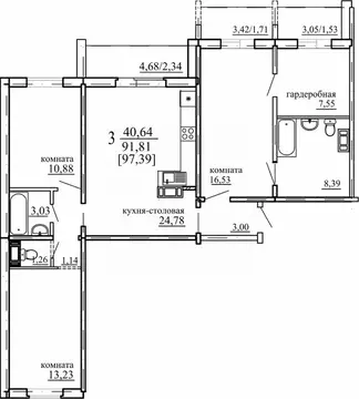 3-к кв. Челябинская область, Челябинск ул. Маршала Чуйкова, 28 (91.81 ...