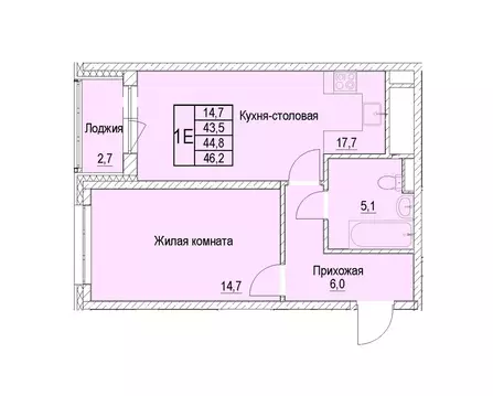 1-к кв. Московская область, Мытищи Леонидовка мкр,  (44.8 м)