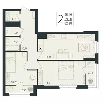 2-к кв. Волгоградская область, Волгоград ул. Степана Разина, 25/2 ...