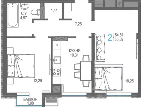 2-к кв. Крым, Симферопольский район, Гвардейское пгт, Республика жилой ...
