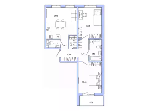 2-к кв. Ленинградская область, Гатчина ул. Чехова, 39к1 (78.5 м)