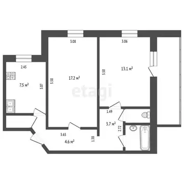 2-комнатная квартира: Тюмень, улица Энергетиков, 51 (53.6 м)