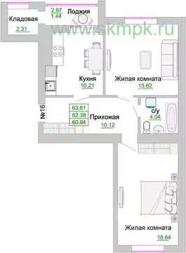 2-к кв. Калининградская область, Зеленоградск  (62.9 м)