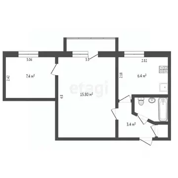 2-к кв. Вологодская область, Череповец Юбилейная ул., 31 (35.5 м)