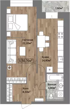 1-к кв. Ярославская область, Ярославль ул. Старая Костромская, 6 (50.1 ...