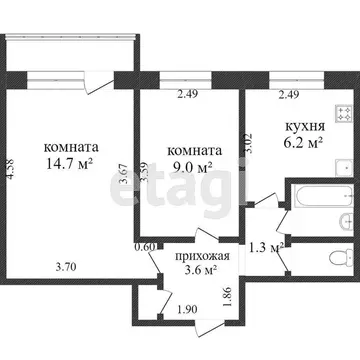 2-комнатная квартира: Кострома, микрорайон Якиманиха, 6 (38.5 м)