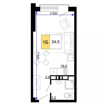 1-к кв. Краснодарский край, Анапа проезд Сосновый (24.5 м)