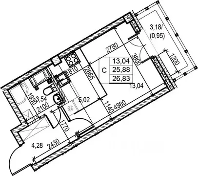 Студия Санкт-Петербург Ремесленная ул., 15 (27.3 м)