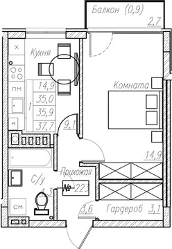 1-к кв. Калининградская область, Пионерский  (35.9 м)