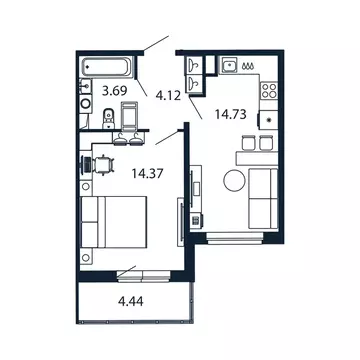 1-комнатная квартира: Мурино, Ручьёвский проспект, 20 (35.9 м)