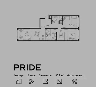 3-к кв. Москва Полковая ул., 1к1 (95.7 м)