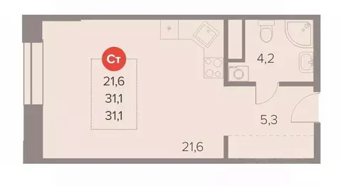 Студия Московская область, Люберцы Октябрьский просп., 28А (31.1 м)