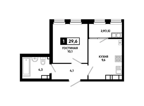 1-к кв. Ставропольский край, Ставрополь ул. Доваторцев, 179Гк1 (29.6 ...