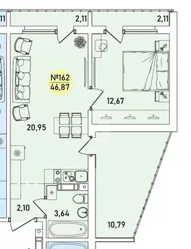1-к кв. Ярославская область, Ярославль 2-й мкр,  (46.87 м)