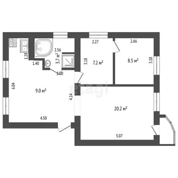 2-комнатная квартира: Омск, улица Маяковского, 19 (59.7 м)