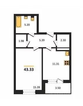 1-к кв. Воронежская область, Воронеж ул. Матросова, 60 (43.33 м)