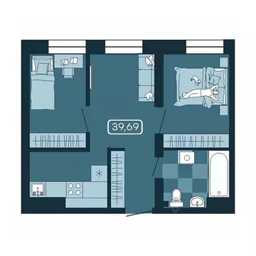 2-к кв. Приморский край, Владивосток ул. Борисенко (39.69 м)