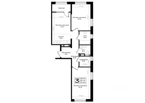 3-к кв. Ростовская область, Аксай просп. Аксайский (64.5 м)