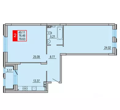 2-к кв. Тверская область, Тверь Петербургское ш. (79.63 м)