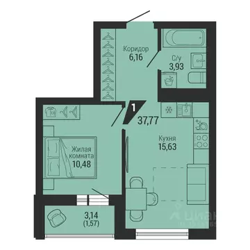 1-к кв. Свердловская область, Екатеринбург пер. Ученический, 4 (37.56 ...