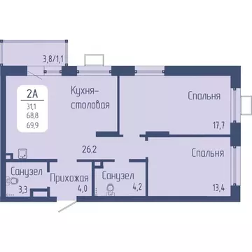 2-к кв. Красноярский край, Красноярск Свободный просп. (69.9 м)