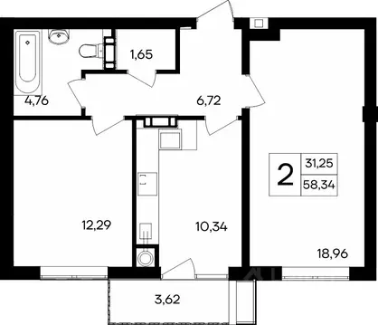 2-к кв. Крым, Симферопольский район, Гвардейское пгт ул. Курганная, ...