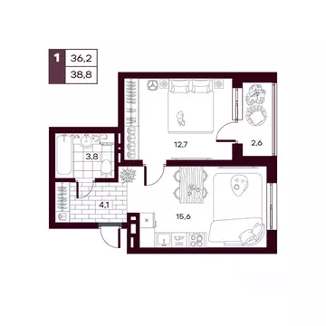 1-к кв. Тюменская область, Тюменский муниципальный округ, д. Дударева ...
