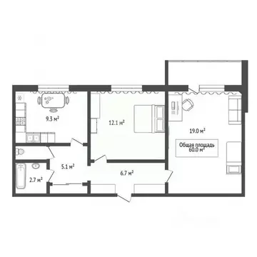 2-к кв. Новосибирская область, Новосибирск ул. Титова, 254 (60.0 м)