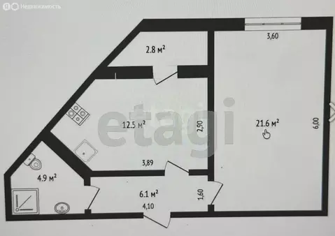 1-комнатная квартира: Махачкала, улица Времена Года, 15 (45.1 м)