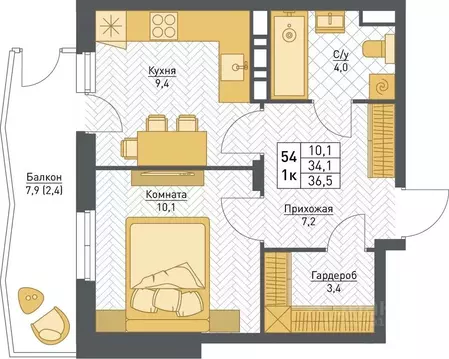 1-к кв. Пермский край, Пермь Барнаульская ул., 1 (36.5 м)
