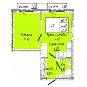 1-к кв. Омская область, Омск ул. 2-я Дачная (32.1 м)