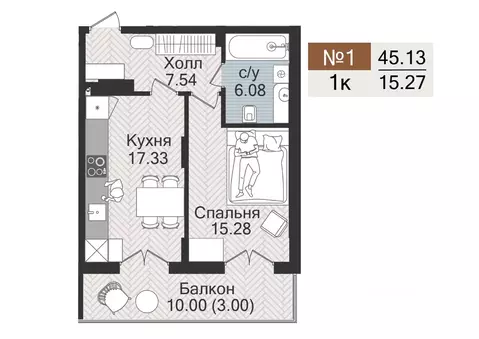 1-к кв. Калининградская область, Гурьевск  (49.23 м)