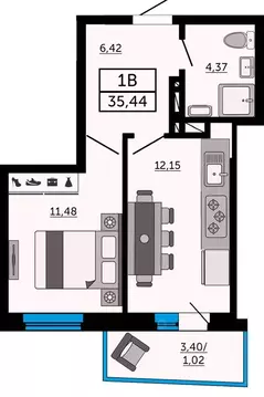1-к кв. Ростовская область, Ростов-на-Дону Донской Арбат жилой ...