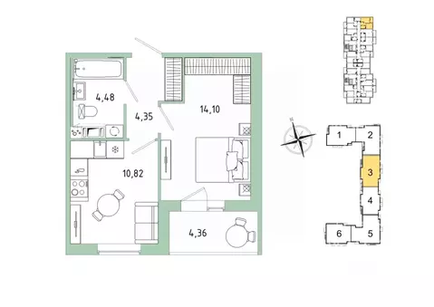1-к кв. Ленинградская область, Гатчина Въезд мкр,  (35.93 м)