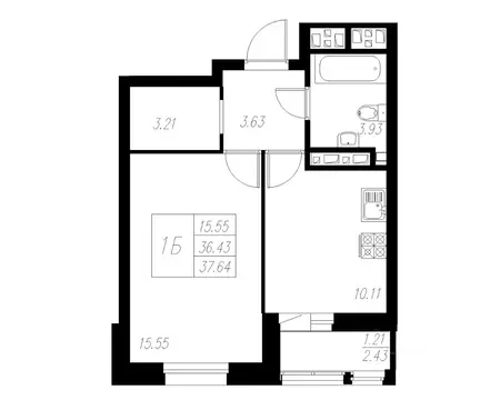 1-к кв. Татарстан, Казань Статный жилой комплекс, 1 (37.64 м)