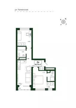 2-к кв. Тюменская область, Тюменский район, д. Дударева Родина-2 жилой ...