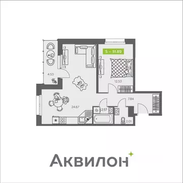 1-к кв. Архангельская область, Архангельск ул. Валявкина, 38 (51.89 м)