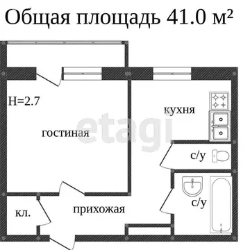 1-комнатная квартира: Миасс, улица Вернадского, 40 (40.2 м)