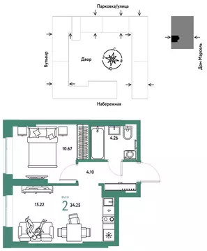 2-к кв. Тюменская область, Тюмень Береговая ул., 100к2 (34.25 м)