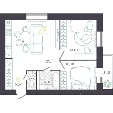 2-к кв. Пензенская область, Пенза Колышлейская ул., 7 (61.81 м)