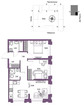 3-к кв. Тюменская область, Тюмень Береговая ул., 100к2 (57.89 м)