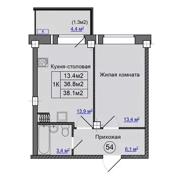 1-к кв. Псковская область, Псковский район, Завеличенская волость, д. ...